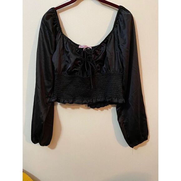 Long sleeve satin Crop top - Picture 1 of 8